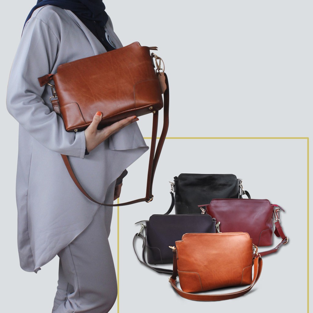 Tas Kulit Sempang Wanita Sling bag Morgante Bag ~ Modern Office Sling Bag Kulit Sapi Asli AL02