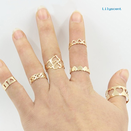 6pcs / Set Cincin Knuckle Midi Desain Hati Hollow Untuk Wanita