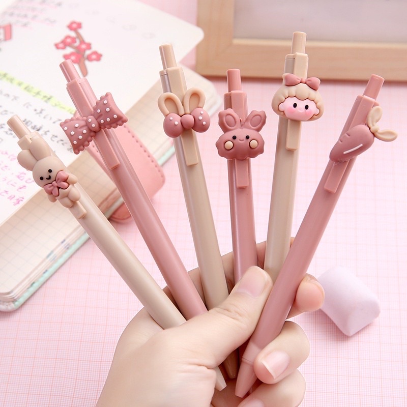 

bolpoin korea pastel pulpen motif kalem murah pink krem cream girl rabbit bunny ear bow carrot wortel