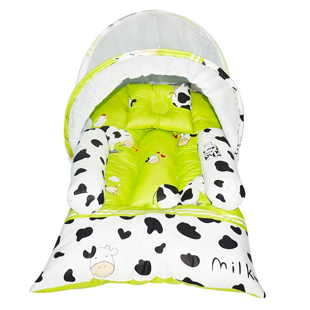 Tempat Tidur Bayi Lipat Berkelambu Motif Sunny Farm Kain Katun | Kasur Bayi Lipat | Matras Bayi