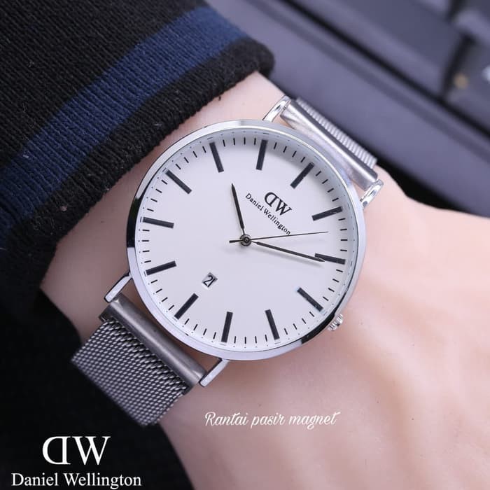 Jam Tangan Wanita / Pria DW Date Pasir Magnet Silver White