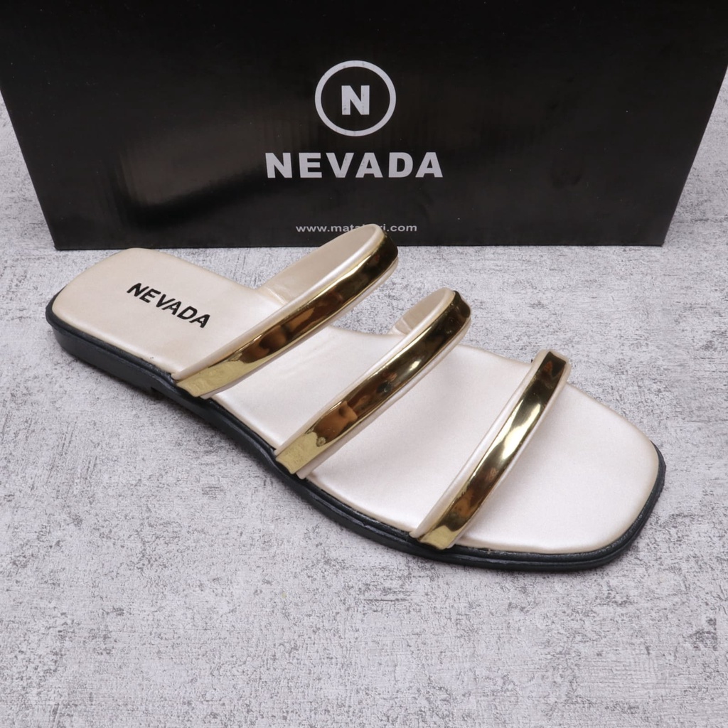 Sandal Nevada Wanita Flat Teplek strip 3 Sandal Harian Sandal Santai