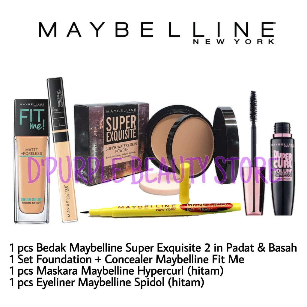 Paket Kosmetik Maybelline Lengkap Murah 5 In 1 - Bedak -Foundation + Concealer - Maskara - Eyeliner