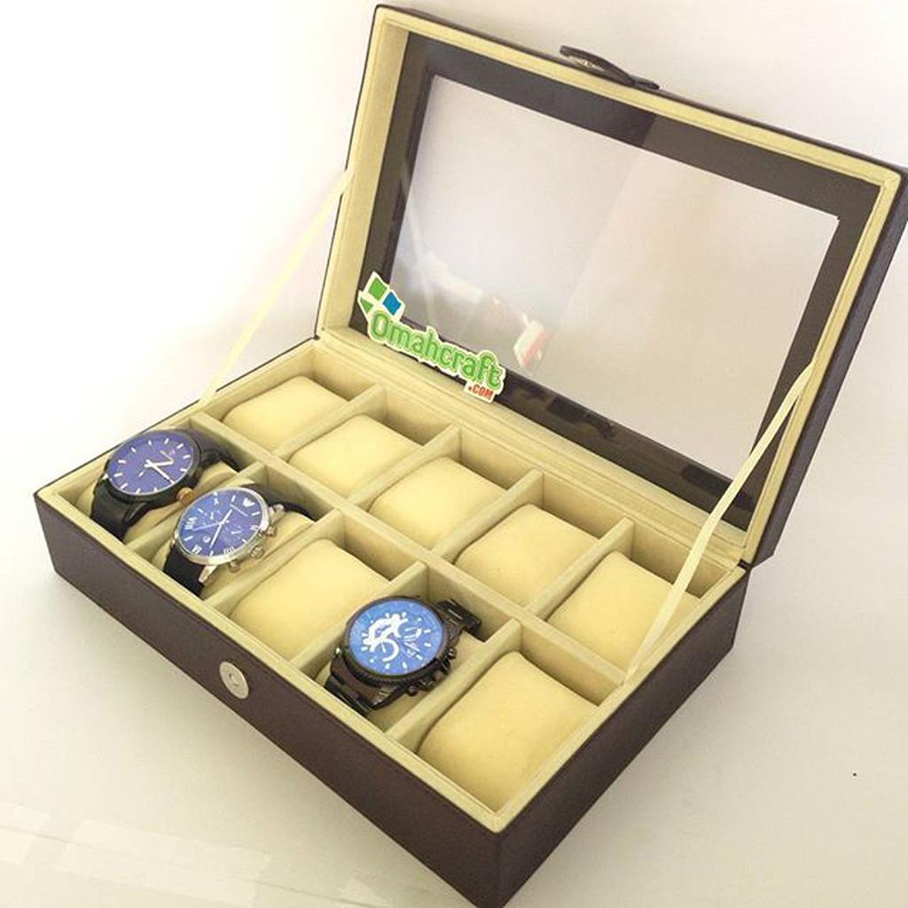 HITAM CREM - Watch Box SPORT isi 10 JUMBO / Kotak Tempat Jam Tangan Arloji JUMBO