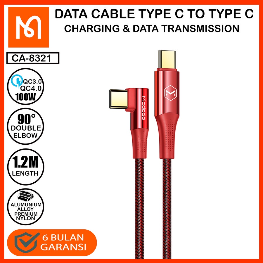 MCDODO CA-832 Cable Charger Gaming 90 Degree PD Type C To Type C Fast 100W Kabel Charging Gamer Type C to Type C Fast Charging