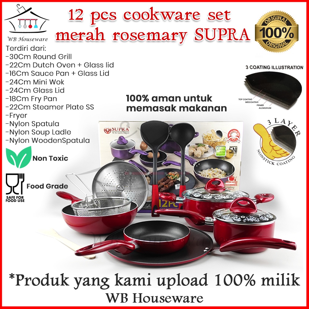 wajan set anti lengket / penggorengan  / Panci set teflon /  cookware set SUPRA 12PCS