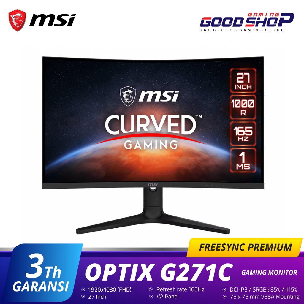 MSI Optix G271C 27&quot; 165Hz 1000R FHD 1MS - Gaming Monitor