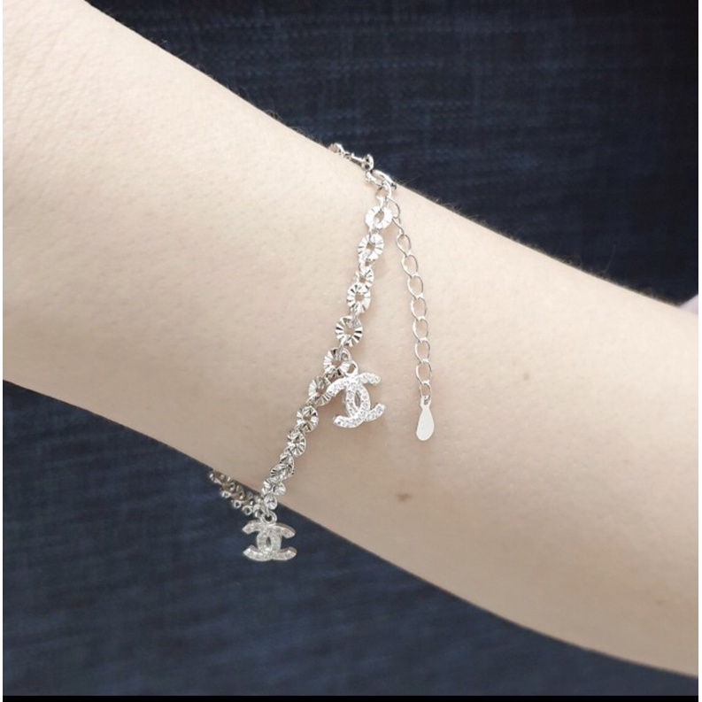 Gelang tangan channel gelang tangan cewek perak 925 lapis emas putih gelang perak