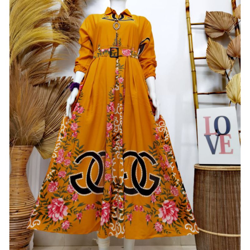 GAMIS MONALISA SHR KLOK KERAH MOTIF BUNGA MAWAR TERBARU