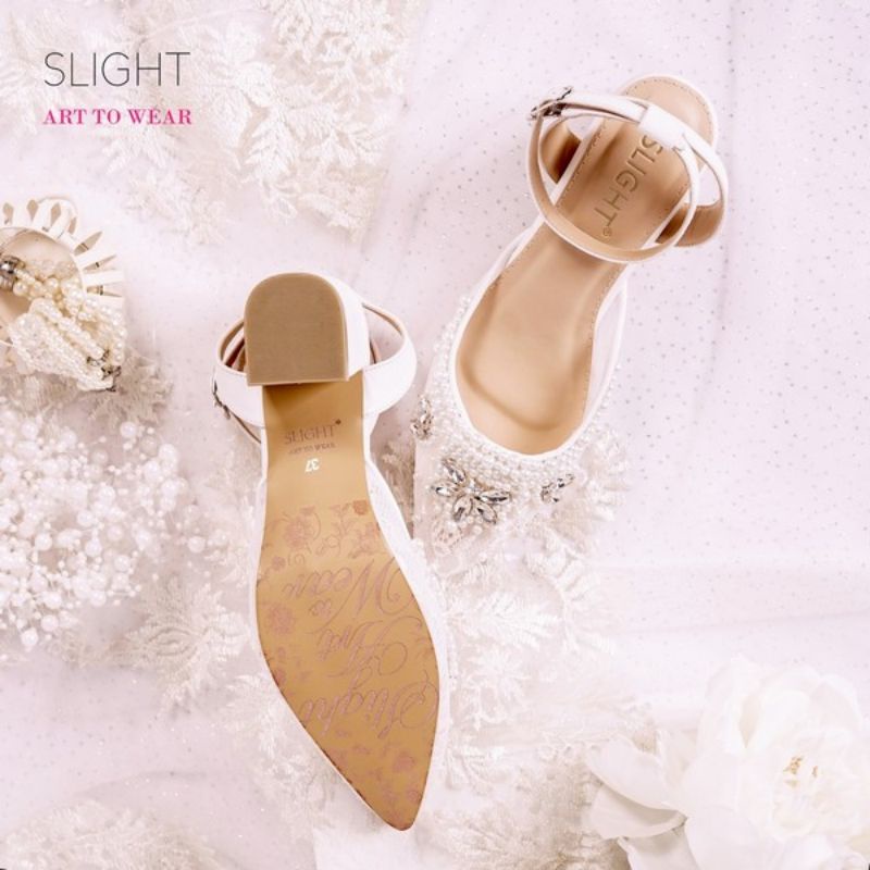 SLIGHT Sepatu Wedding Ankle Strap Adeline Putih 7 cm-2
