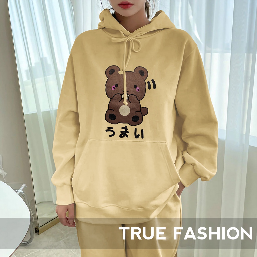 Hoodie Sweater Oversize Yummy Bear - Baju Wanita Big Size - Bahan Fleece - Size XXL - Terbaru dan Terlaris