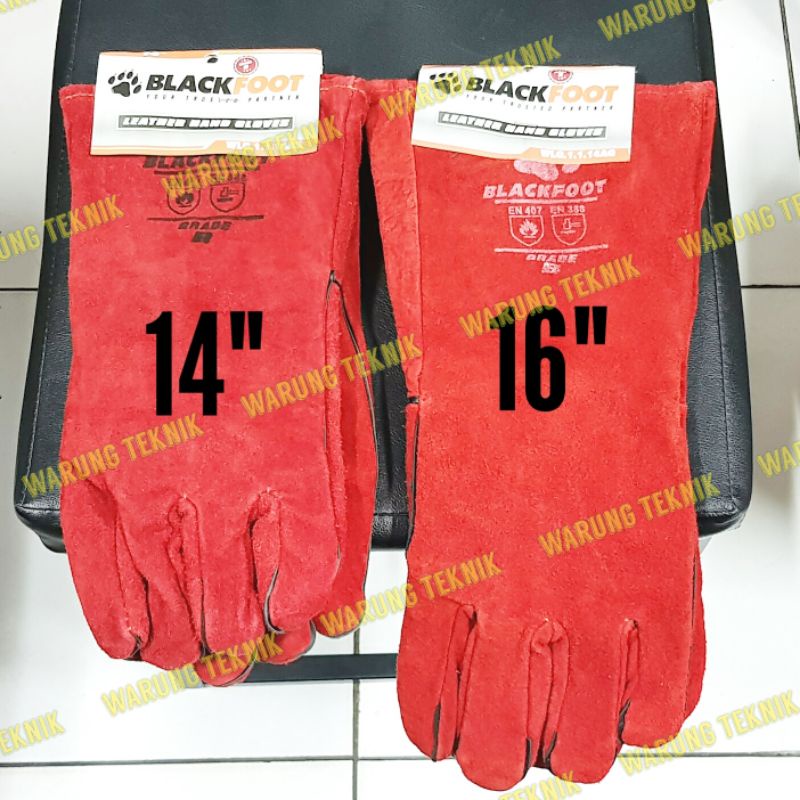 BLACKFOOT SARUNG TANGAN LAS LEATHER HAND GLOVE 14&quot; 16&quot; WARNA MERAH