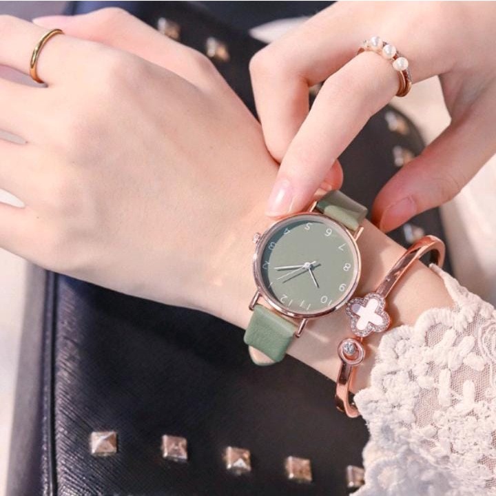 Jam Tangan Gaya Korea Strap PU Leather Polos (002PU)