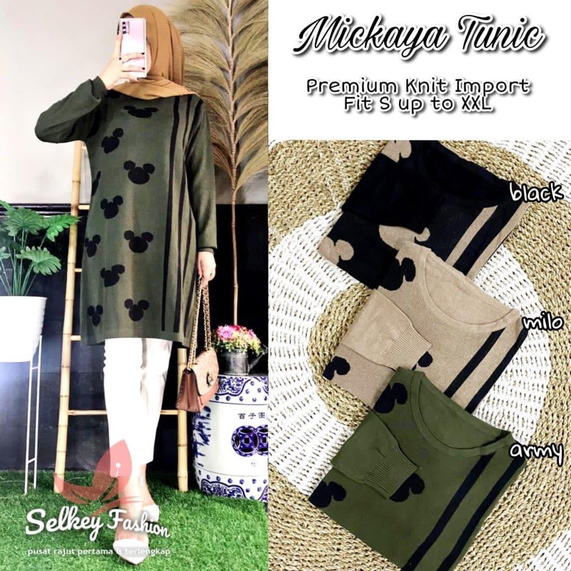 Baju Tunik Cewek Motif Mickey Mouse Garis Original by Selkey Fashion