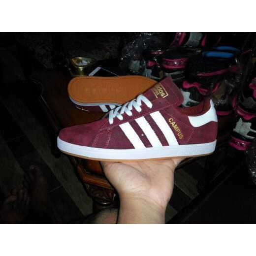 Sepatu Casual Pria Adidas Campus Grade Ori / Merah Maroon Putih
