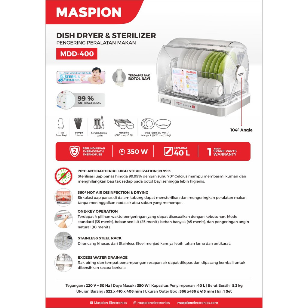 Maspion Dish Dryer &amp; Sterilizer MDD-400