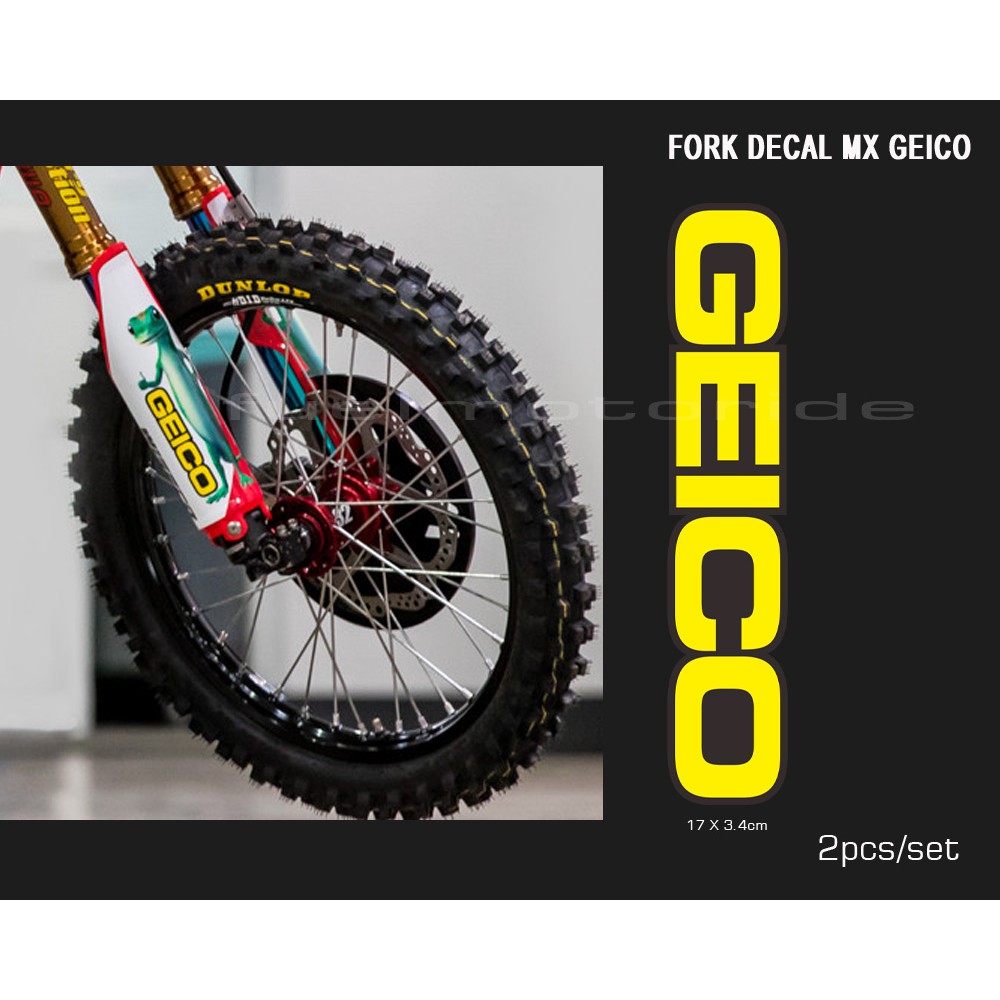 Sticker Decal Fork Depan GEICO MX KLX CRF WR TS KTM DR BMW Royal CB