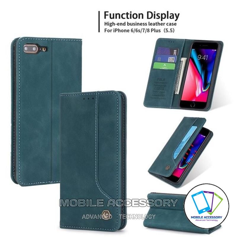 Casing Dompet Iphone 7 Plus 7+ 7Plus Flip Wallet Pola Leather Case Kulit Kartu Card Standing Cover D