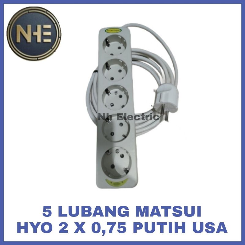 Stop Kontak Matsui 1,2,3,4,5 Lubang + Kabel 1,2,3,4,5,6,7,8,9,10 Meter