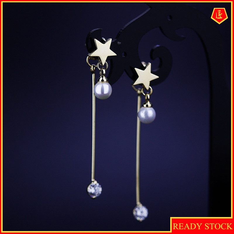 [Ready Stock]Star Pearl Long Elegant Earrings Women's Fashion