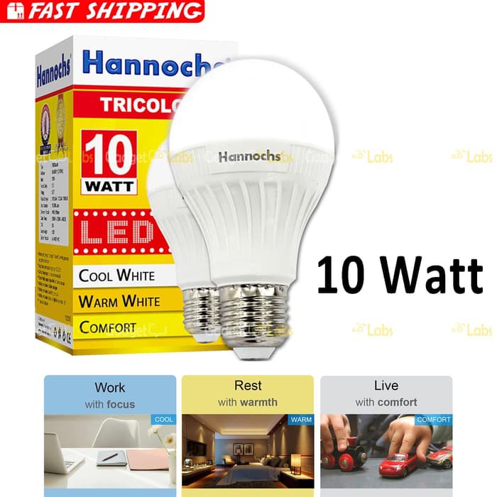 Hannochs Tricolour Bohlam LED 10 watt Lampu 3 Warna