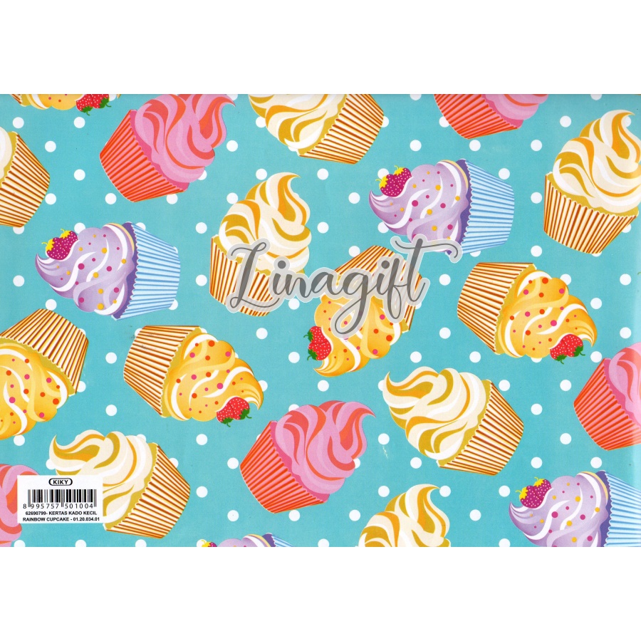 ( 5 Lembar ) CUPCAKE KIKY - KERTAS KADO - GIFT WRAPPING PAPER CUTE CAKE / MACAROONS / ICE CREAMS / FOOD MOTIF