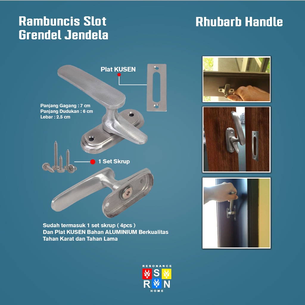 Rambuncis Kunci Jendela Bahan Alumunium Tebal Slot Grendel Jendela Resonance Home