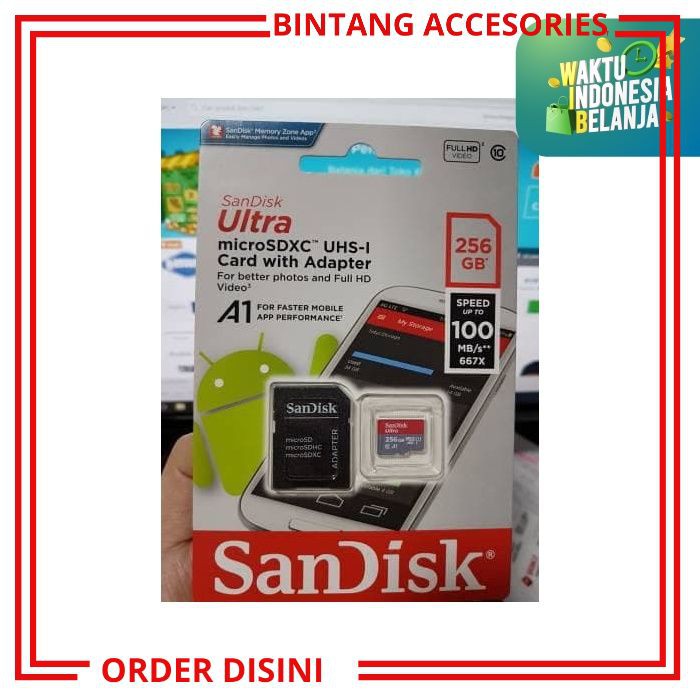 W615 KARTU MEMORI MICROSD 256GB CLASS 10 USH SANDISK ULTRA MEMORI HP MEMORY CARD MEMORI EXTERNAL