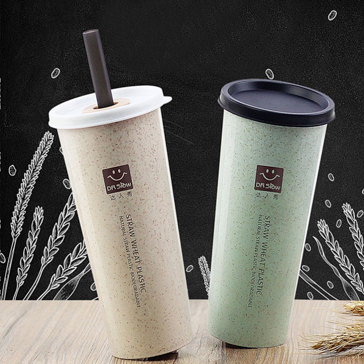 DOMMO - D6093 Botol Minum Wheat H5461 / Botol Minum Sedotan Korea / Tumbler Cup Wheat Straw Eco Friendly / 2 Tutup Free Sedotan