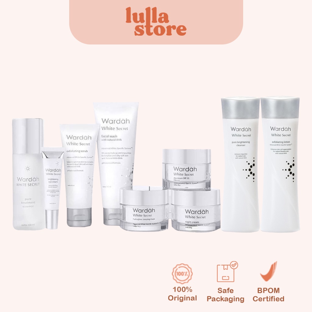 Wardah White Secret Series | Brightening Essence - Face Wash AHA - Day - Night Cream