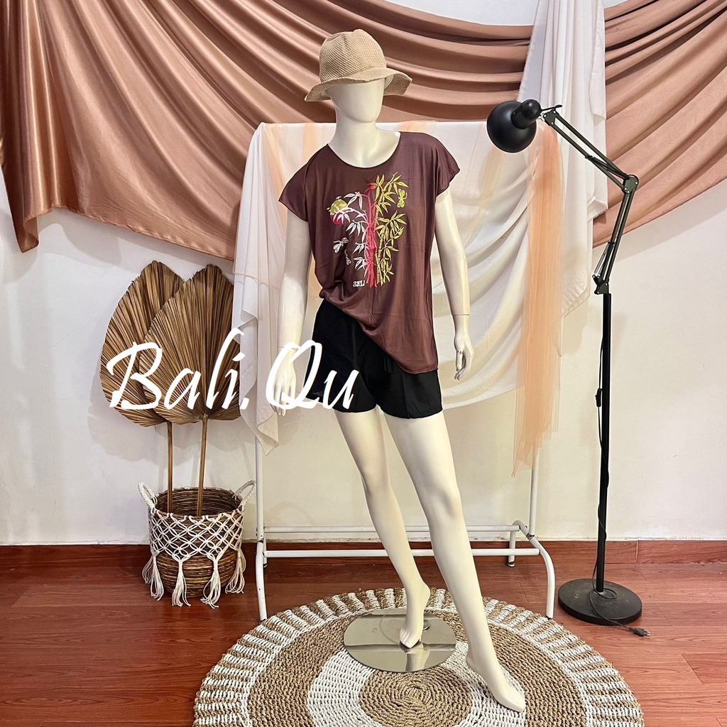 Baju Atasan Kaos Bambu Bali XL Kain Halus-COKELAT