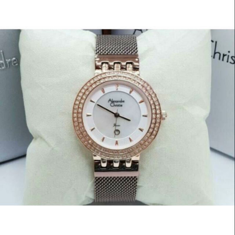 jam tangan alexandre christie wanita less full diamond case slim tipis AC 2704