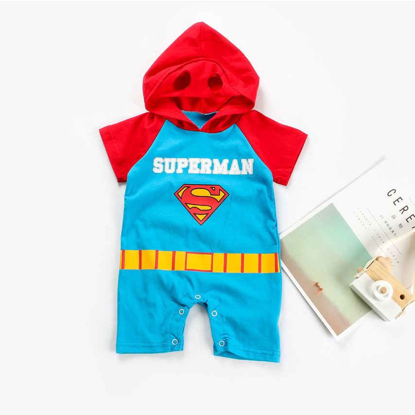 Baju Jumper Romper Anak Bayi Hoodie Superhero Batman, Superman, Spiderman, Captain America-5