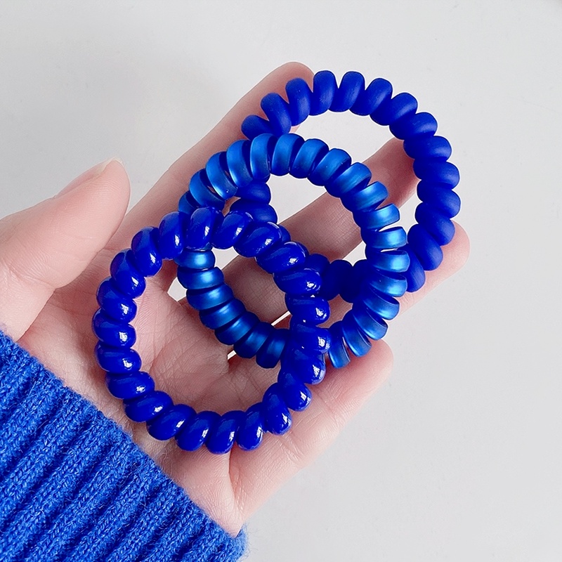 We Flower Ikat Rambut Elastis Model Kabel Telepon Spiral Warna Biru