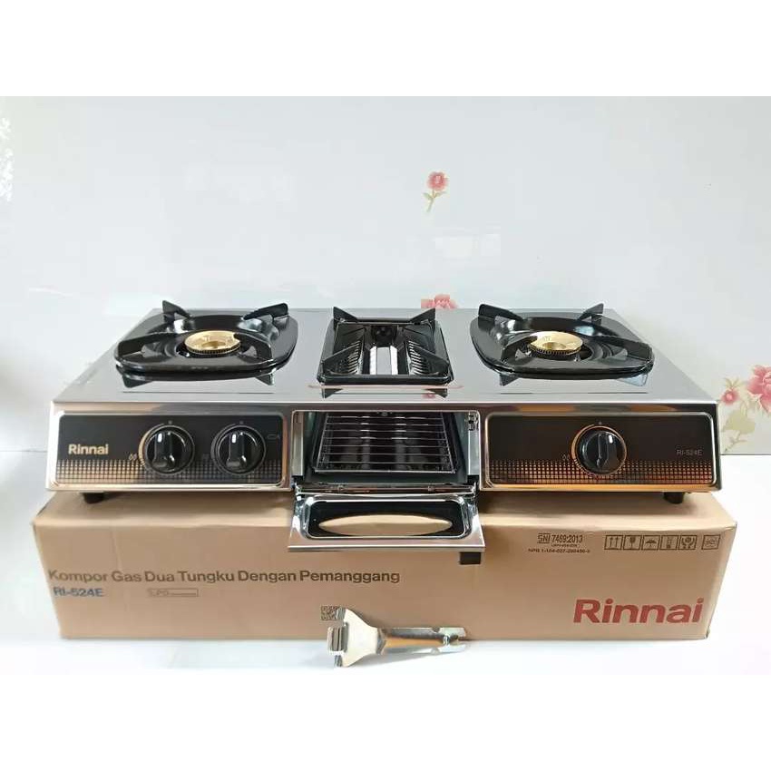 Kompor Gas Rinnai 2 Tungku RI 524 E / Kompor 2 Tungku / Kompor Rinnai 2 Tungku / Kompor Rinai 2 Tungku / Kompor Gas 2 Tungku / Kompor 2 Tungku / Kompor Dua Tungku / Grill Pan / Oven Kompor / Kompor Murah Promo 1 Set Plus Selang Regulator