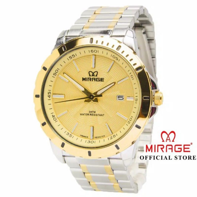 jam tangan pria;MIRAGE M8549BRP-Lkombi~ORIGINAL WATER RESISTANT~TGL~STAINLEES
