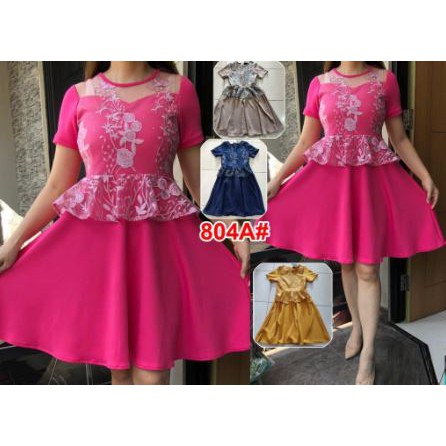 804#mini dress kombinasi bunga//dress pendek//dress pesta