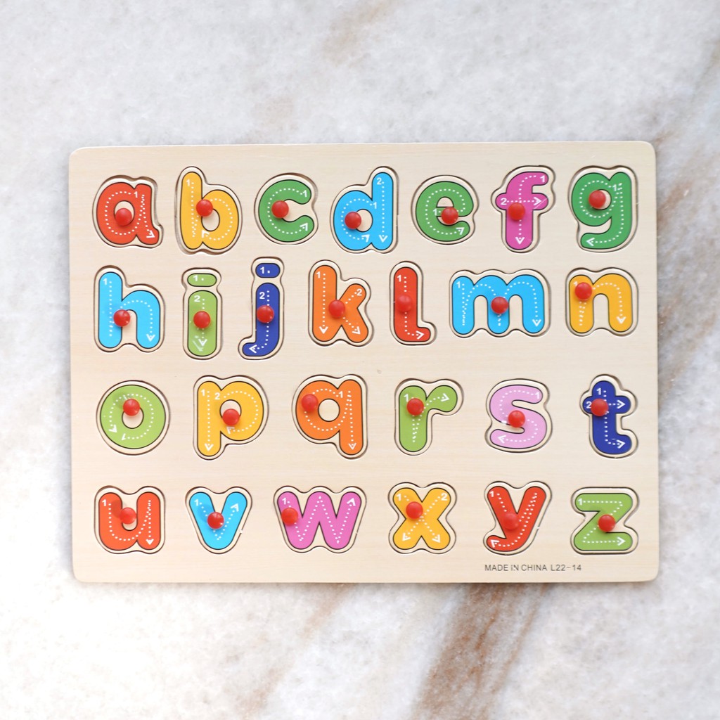 Mainan Edukasi Anak Puzzle Kayu Abjad Alphabet ABC Huruf Kecil