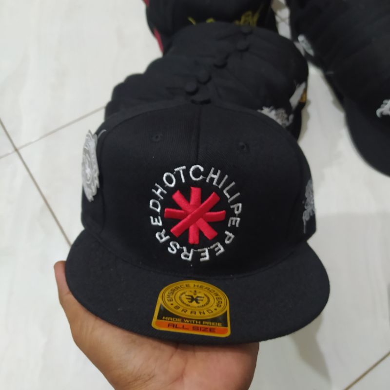 Topi Snapback metal distro pria Bordir Red hot