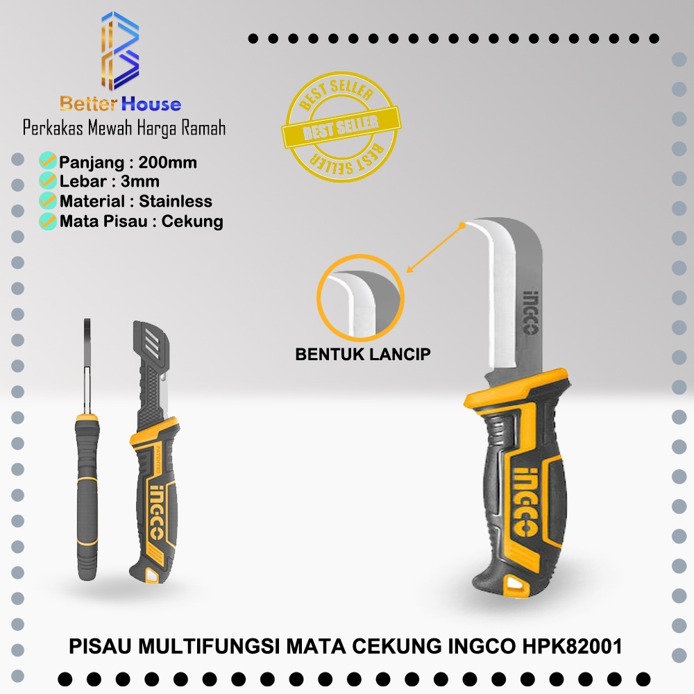 Pisau Multifungsi Pengupas Kabel Cable Stripping Knief Curved 200mm 8 Inchi Ingco HPK82001
