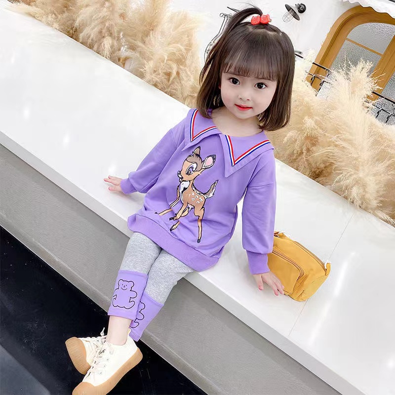 KF CAT  Setelan Anak Perempuan Motif Hewan Lengan Panjang Fashion Lucu Style Ala Korea Bahan Cotton Import Untuk Umur 2-6 Thn