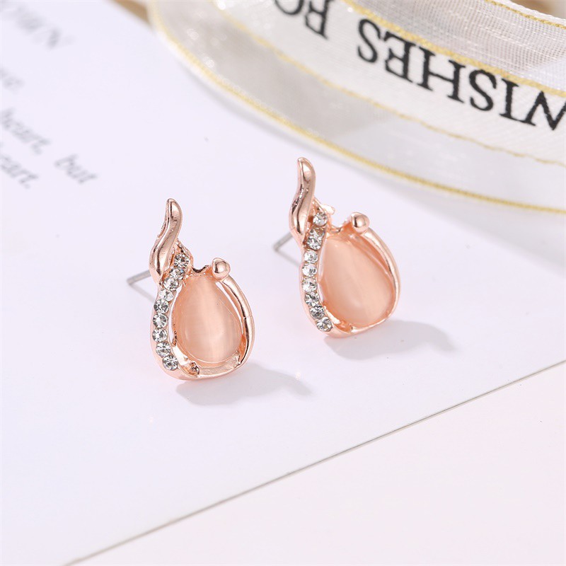 Kalung Necklace Women Anting Kalung Opal Kristal Segar Kecil Sederhana Dua Potong