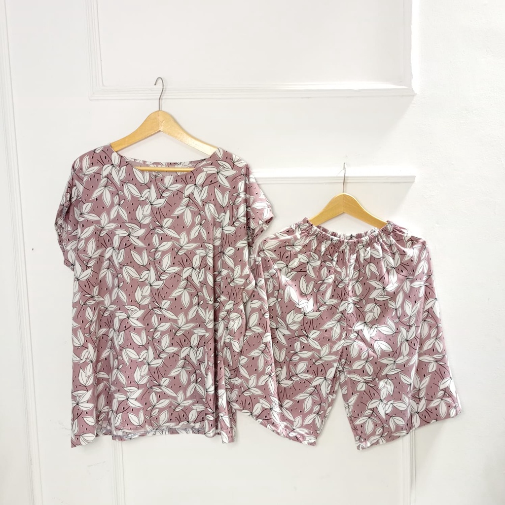 baju tidur wanita celana pendek - setcel rayon polos murah - setelan pendek wanita jumbo ld 120 - one set rayon jumbo lengan pendek-5