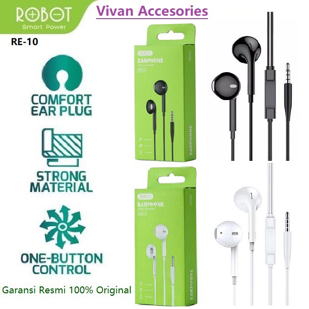 Headset Earphone Handsfree Robot RE10 Stereo Bass 3.5mm / RE-10