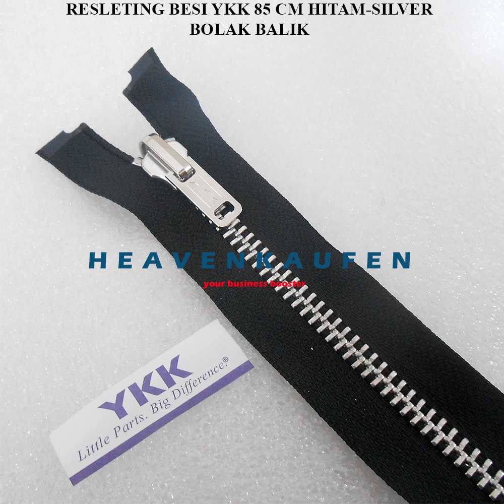 Resleting Zipper Jaket YKK Gigi Besi 85 cm / 34 inch Hitam - Silver Bolak Balik