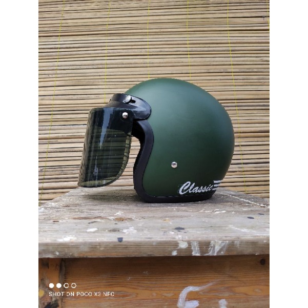 Helm Bogo Dewasa Wanita Cewek Cowok Polos Classic Garis Viral Full Leher Motor SNI Terlaris