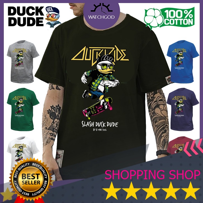 TERBARU  MEGA SALES DUCK DUDE 100% Cotton Tshirt T Shirt Streetwear Round Men Women Unisex Baju Lela