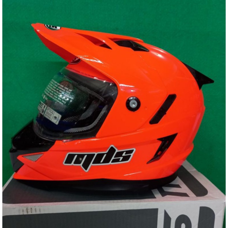 MDS HELM SUPERMOTO SOLID ORANGE DOUBLE VISOR TERMURAH