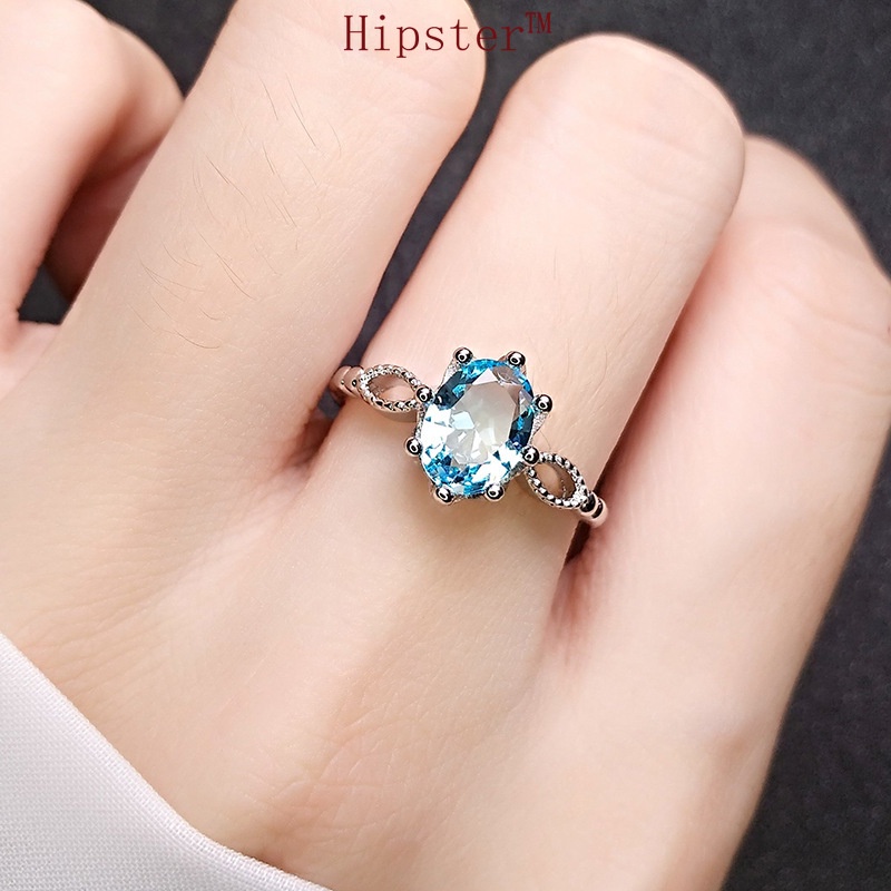 New Graceful and Fashionable with Platinum Blue Crystal Open Ring