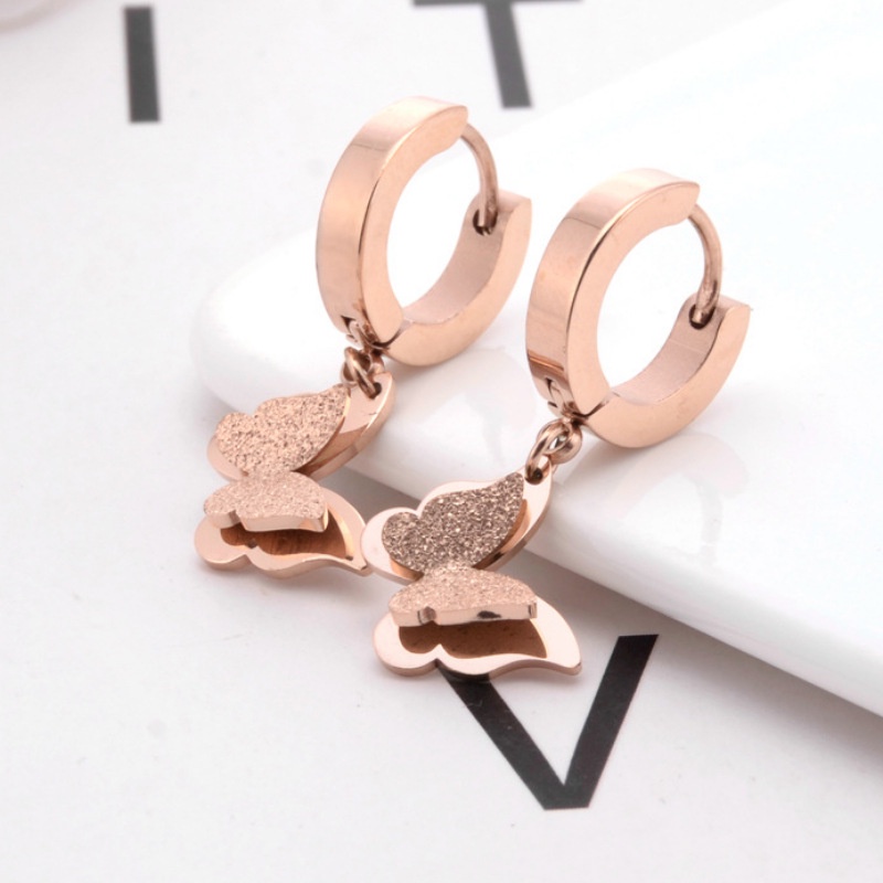 BTS-ERYMS2020 Anting Wanita Hoop Titanium Steanles Stell model Kupu-Kupu/Anting Titanium Wanita Korea Murah